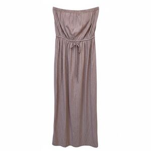 Striped Strapless Maxi Dress Large CAbi Red Gray Tie Waist Comfy Travel